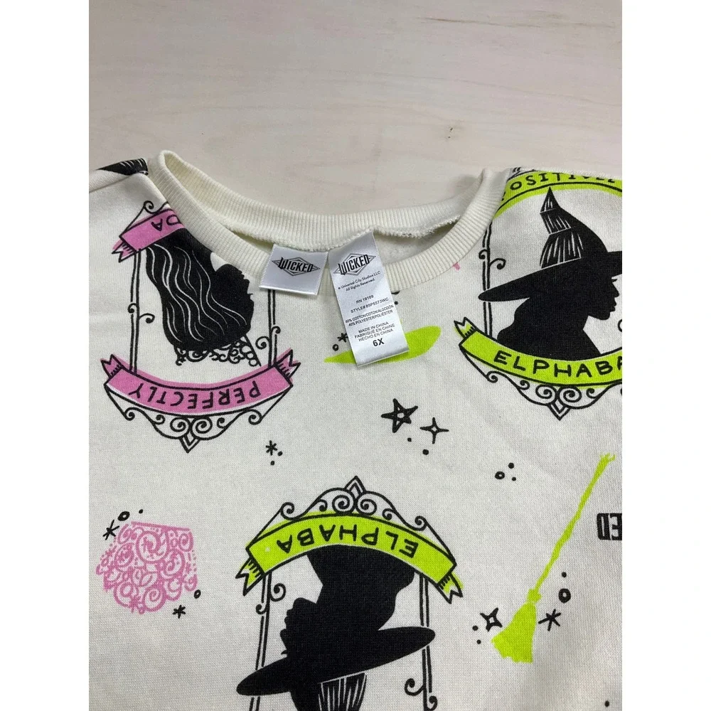 Wicked Movie Elphaba Glinda Girls Ruffle Sweatshirt and Pants Set Cream 6X